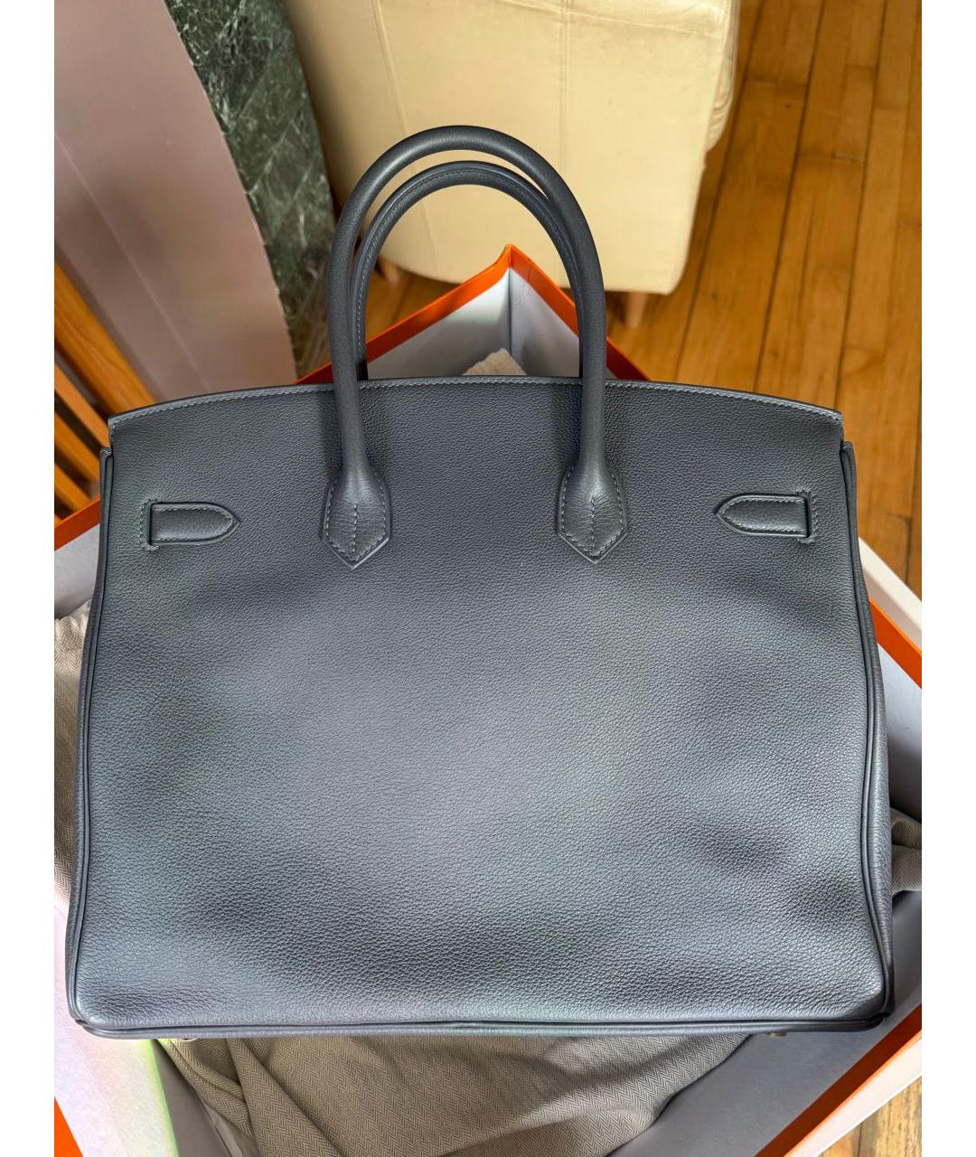 HERMES Антрацитовая кожаная сумка с короткими ручками, фото 3