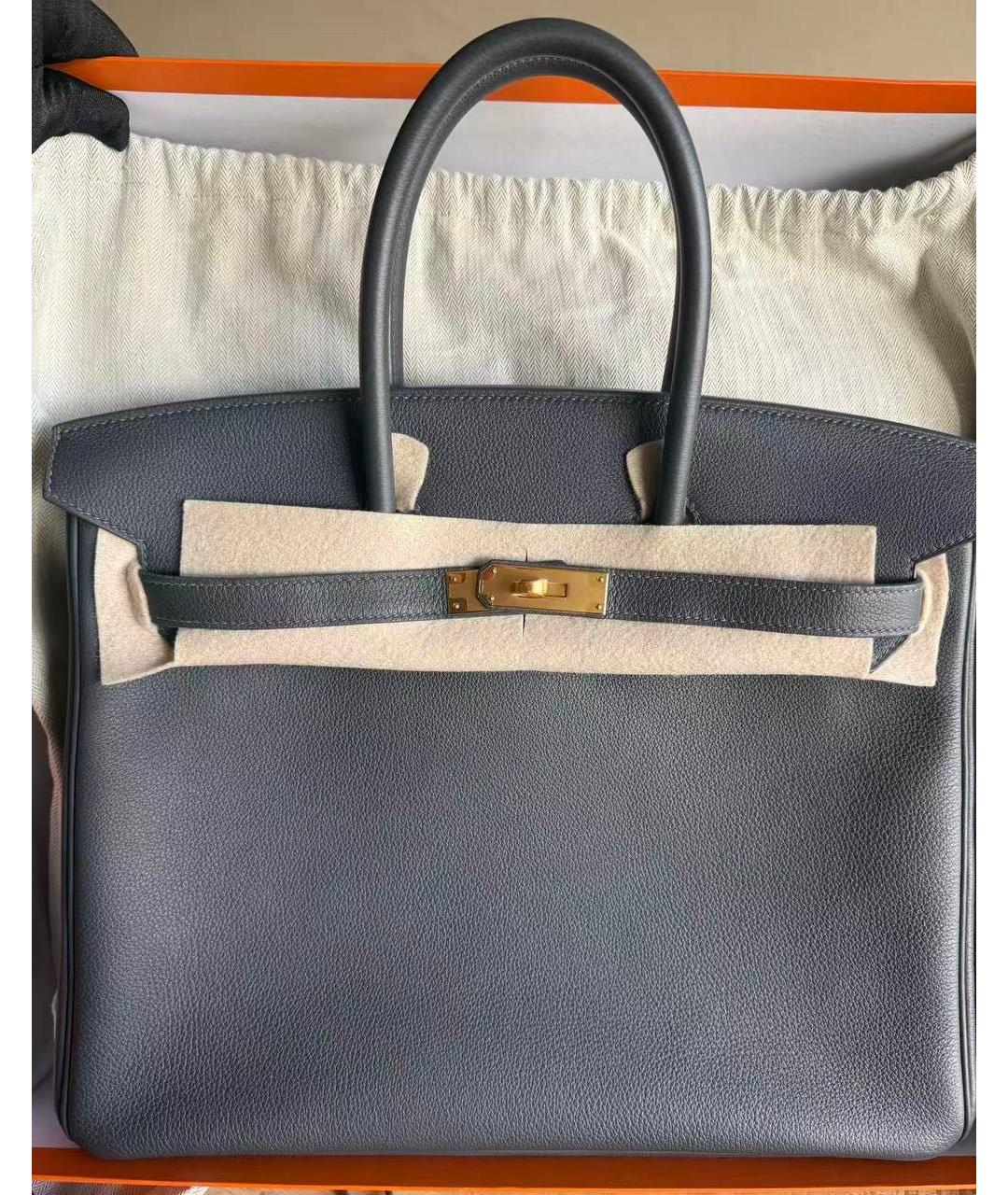 HERMES Антрацитовая кожаная сумка с короткими ручками, фото 5