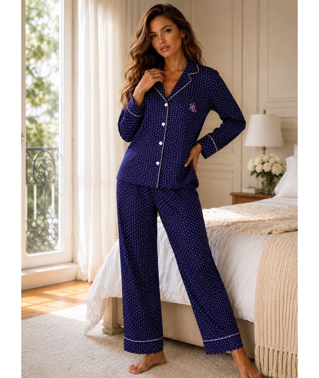 RALPH LAUREN Темно-синяя хлопковая пижама, фото 3