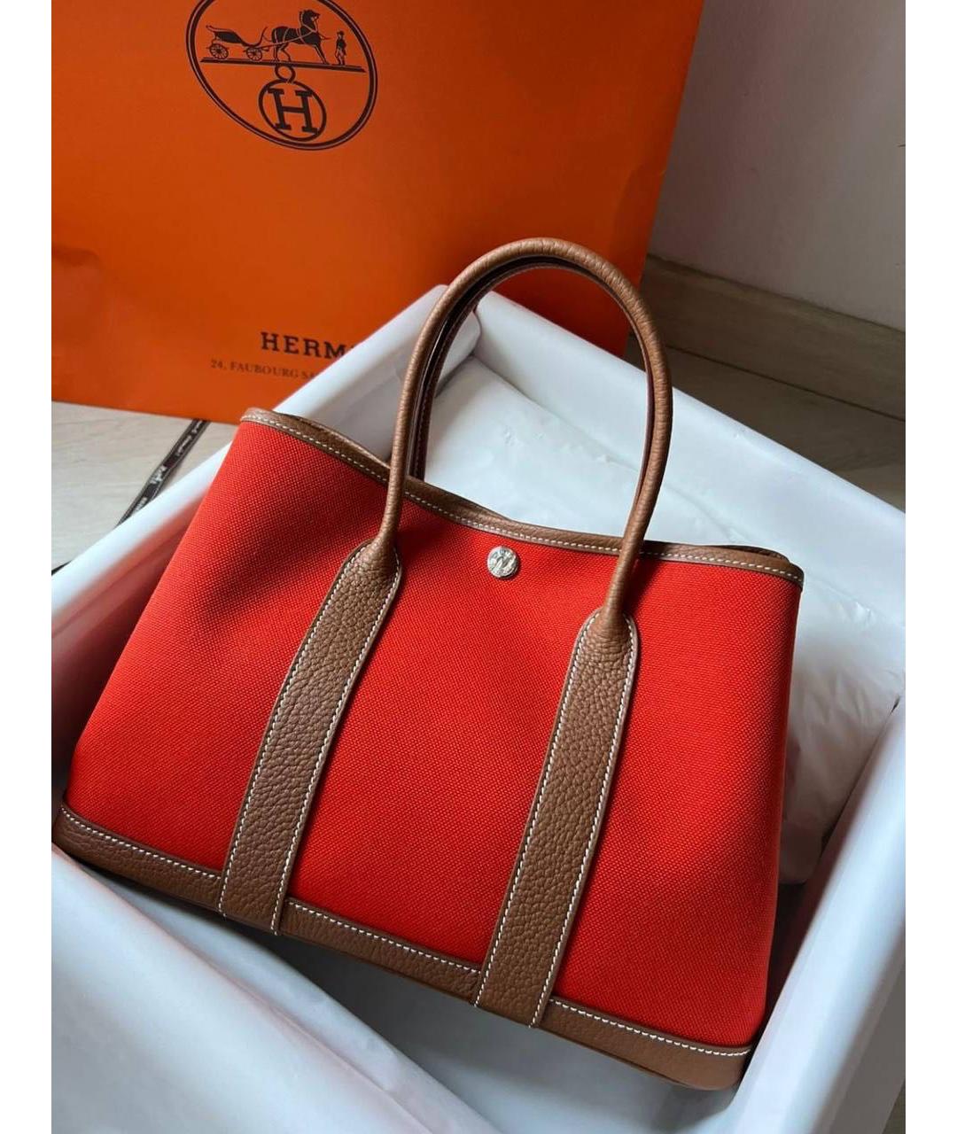 HERMES Красная хлопковая сумка тоут, фото 4