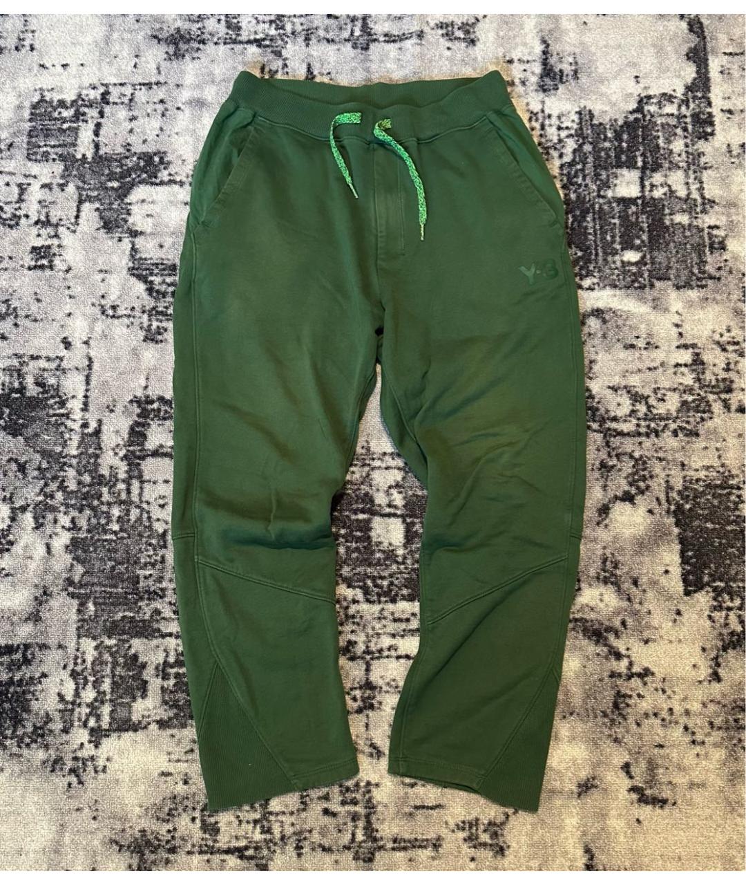 Y-3 Зеленые хлопковые прямые брюки, фото 9