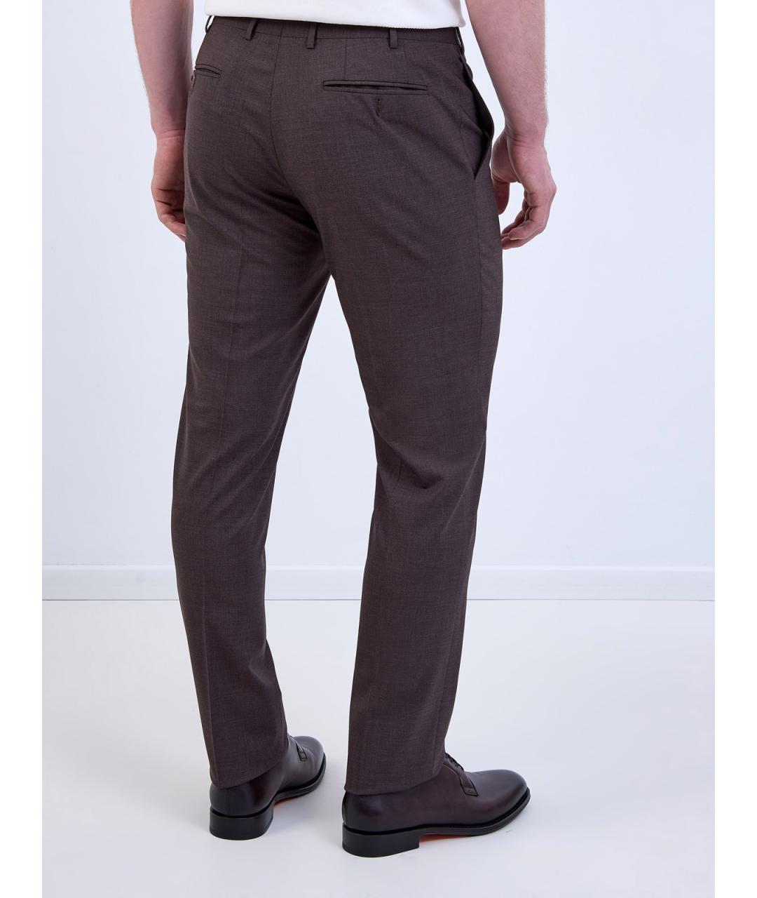 CANALI Коричневые шерстяные повседневные брюки, фото 4