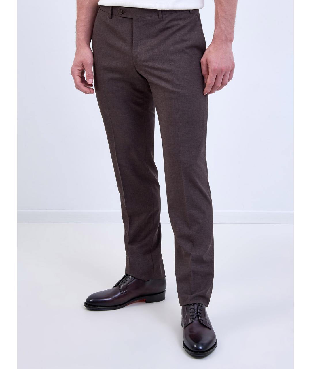 CANALI Коричневые шерстяные повседневные брюки, фото 3