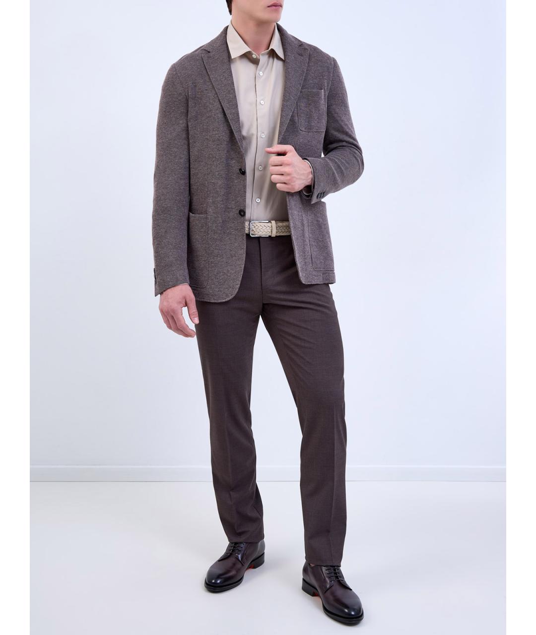 CANALI Коричневые шерстяные повседневные брюки, фото 2