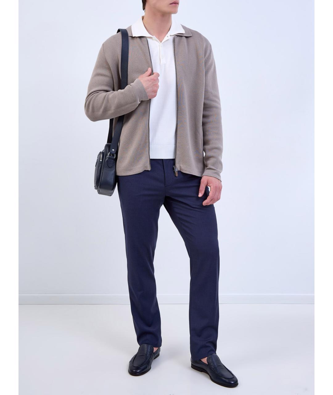 CANALI Синие шерстяные повседневные брюки, фото 2
