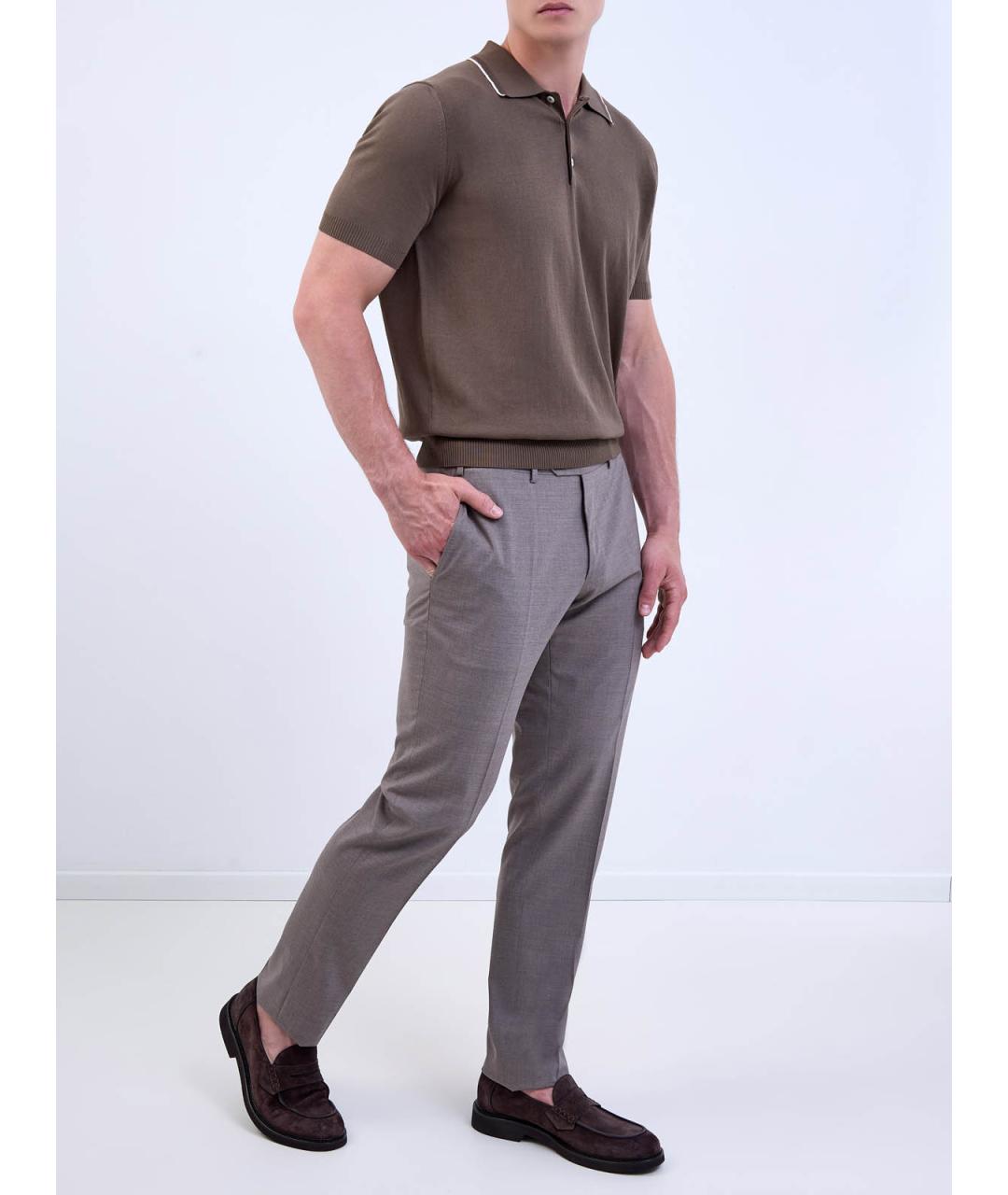 CANALI Бежевые шерстяные повседневные брюки, фото 2