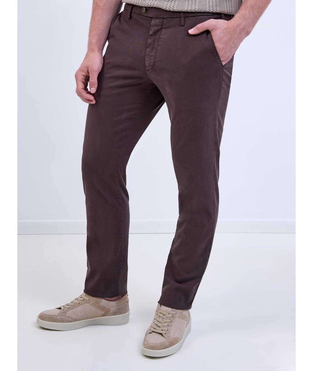 CANALI Коричневые хлопковые повседневные брюки, фото 3