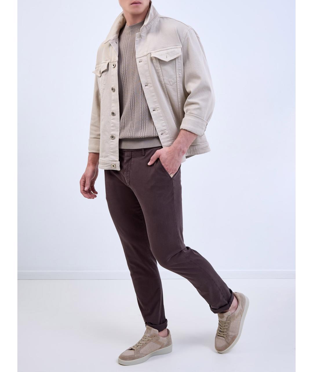 CANALI Коричневые хлопковые повседневные брюки, фото 2