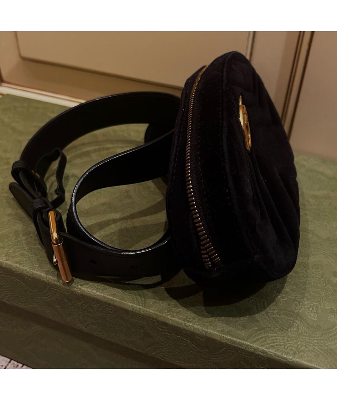GUCCI Черная бархатная поясная сумка, фото 3