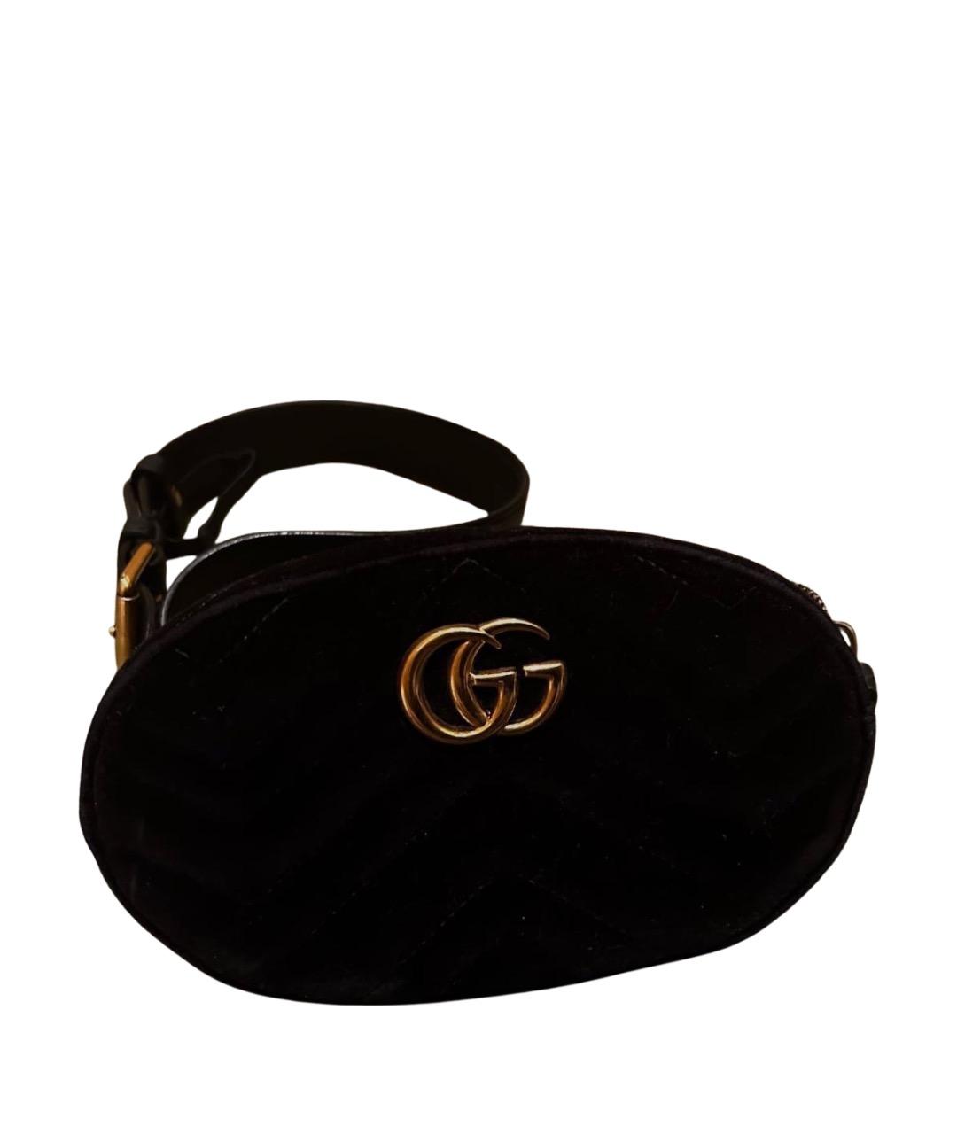GUCCI Черная бархатная поясная сумка, фото 1