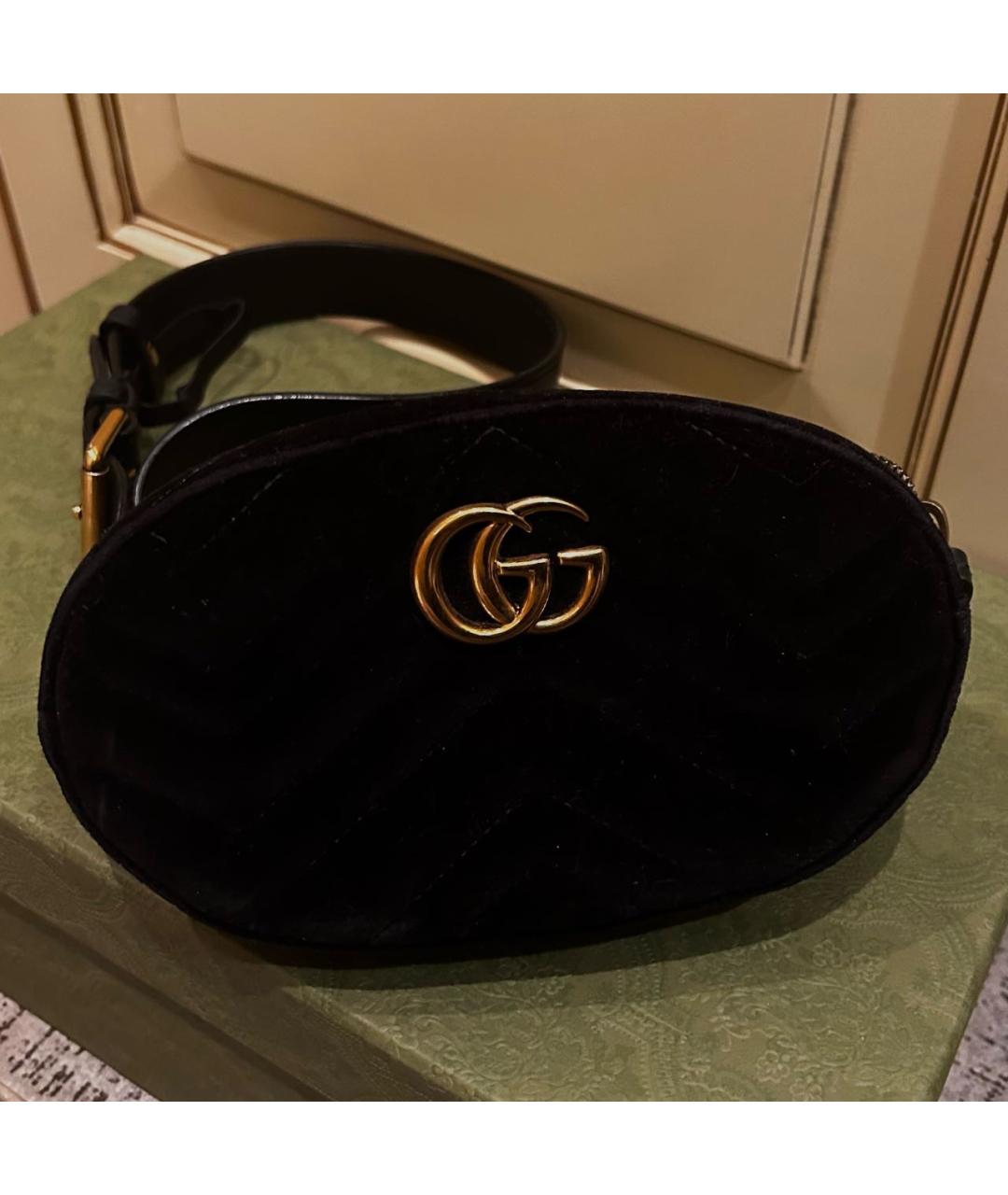 GUCCI Черная бархатная поясная сумка, фото 5