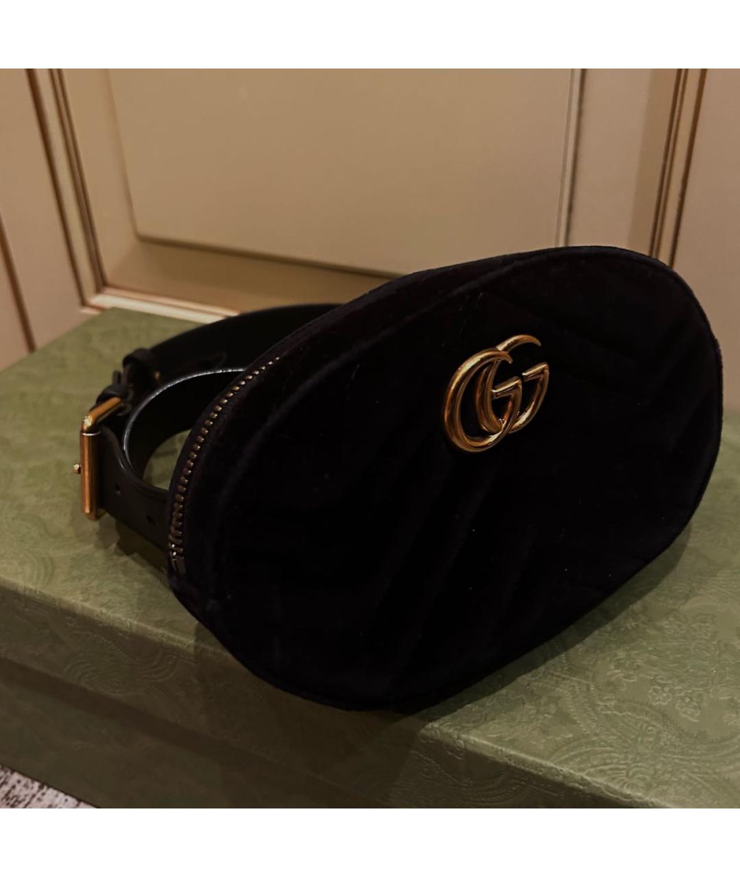 GUCCI Черная бархатная поясная сумка, фото 2