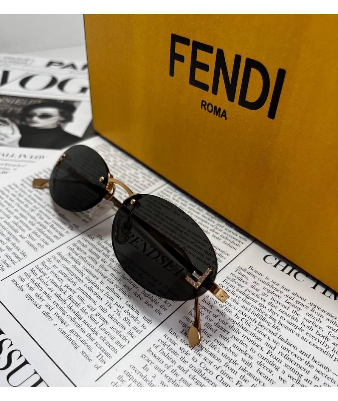 FENDI Золотые металлические солнцезащитные очки, фото 4