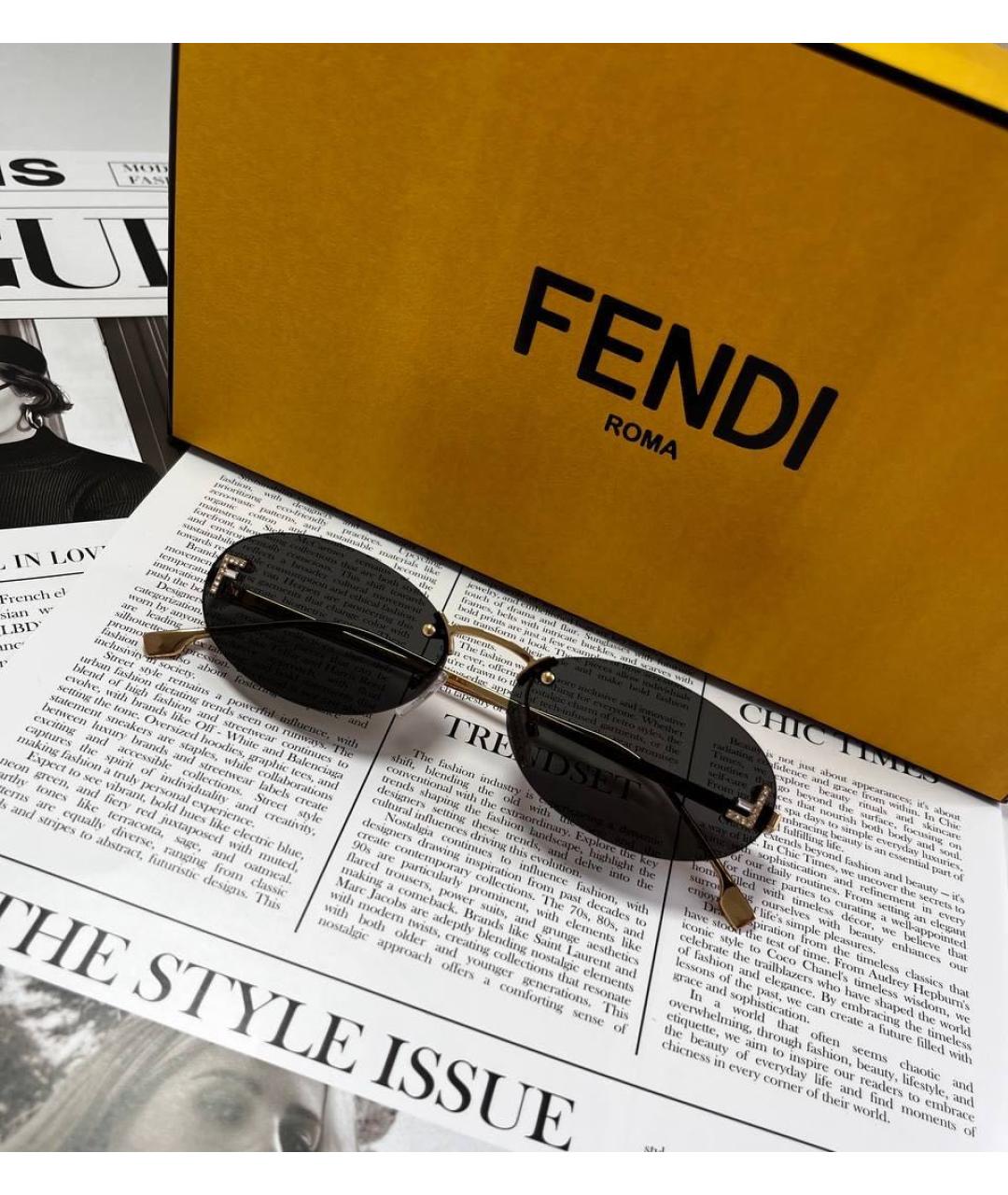FENDI Золотые металлические солнцезащитные очки, фото 2