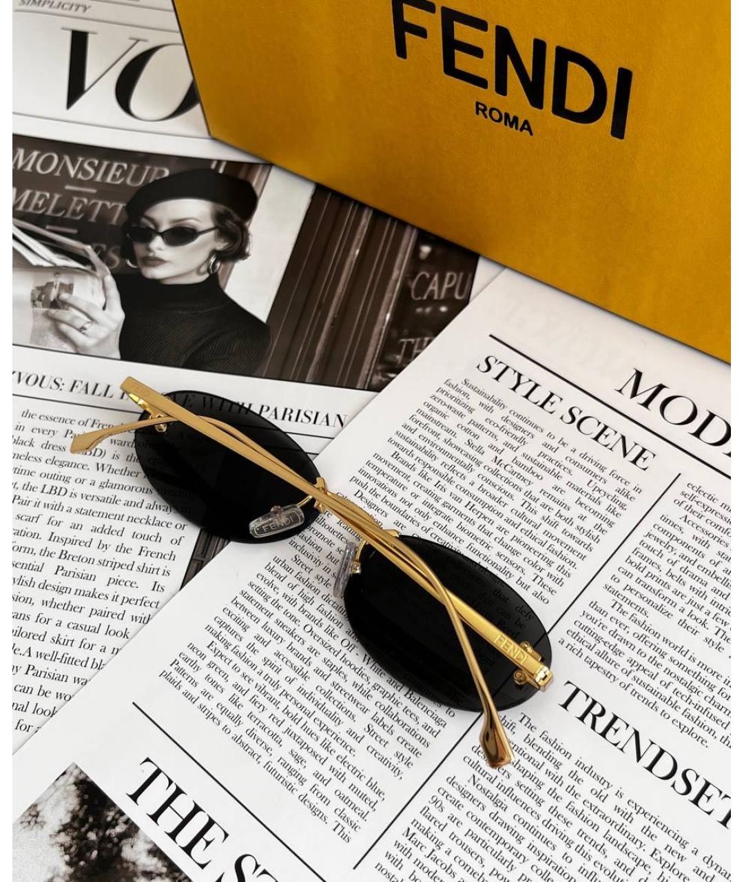 FENDI Золотые металлические солнцезащитные очки, фото 3