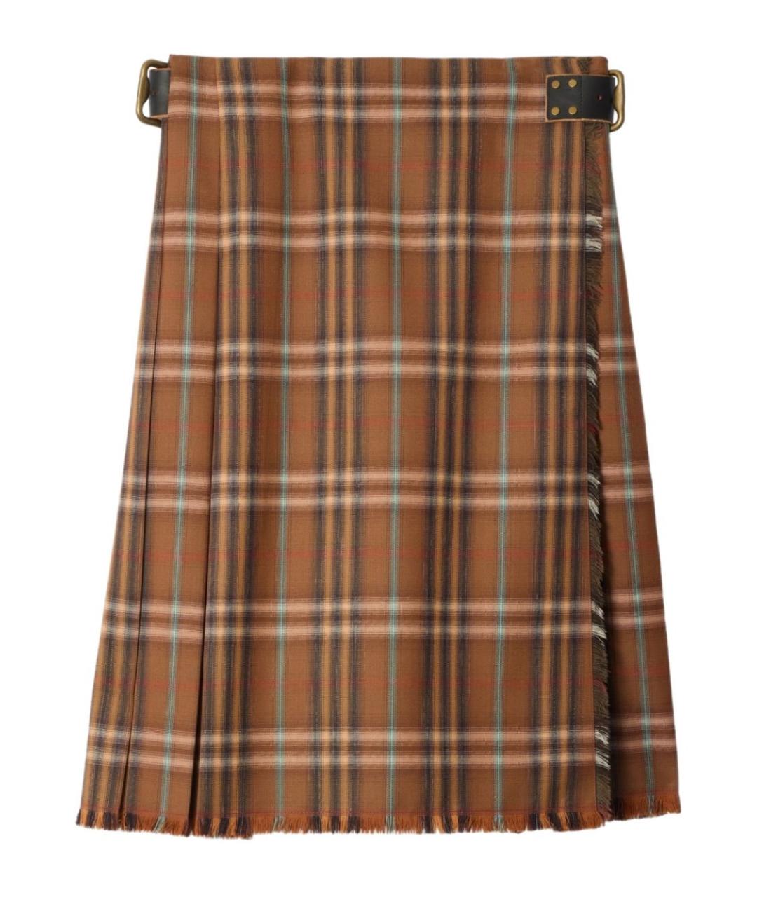 BURBERRY Коричневая шерстяная юбка миди, фото 1