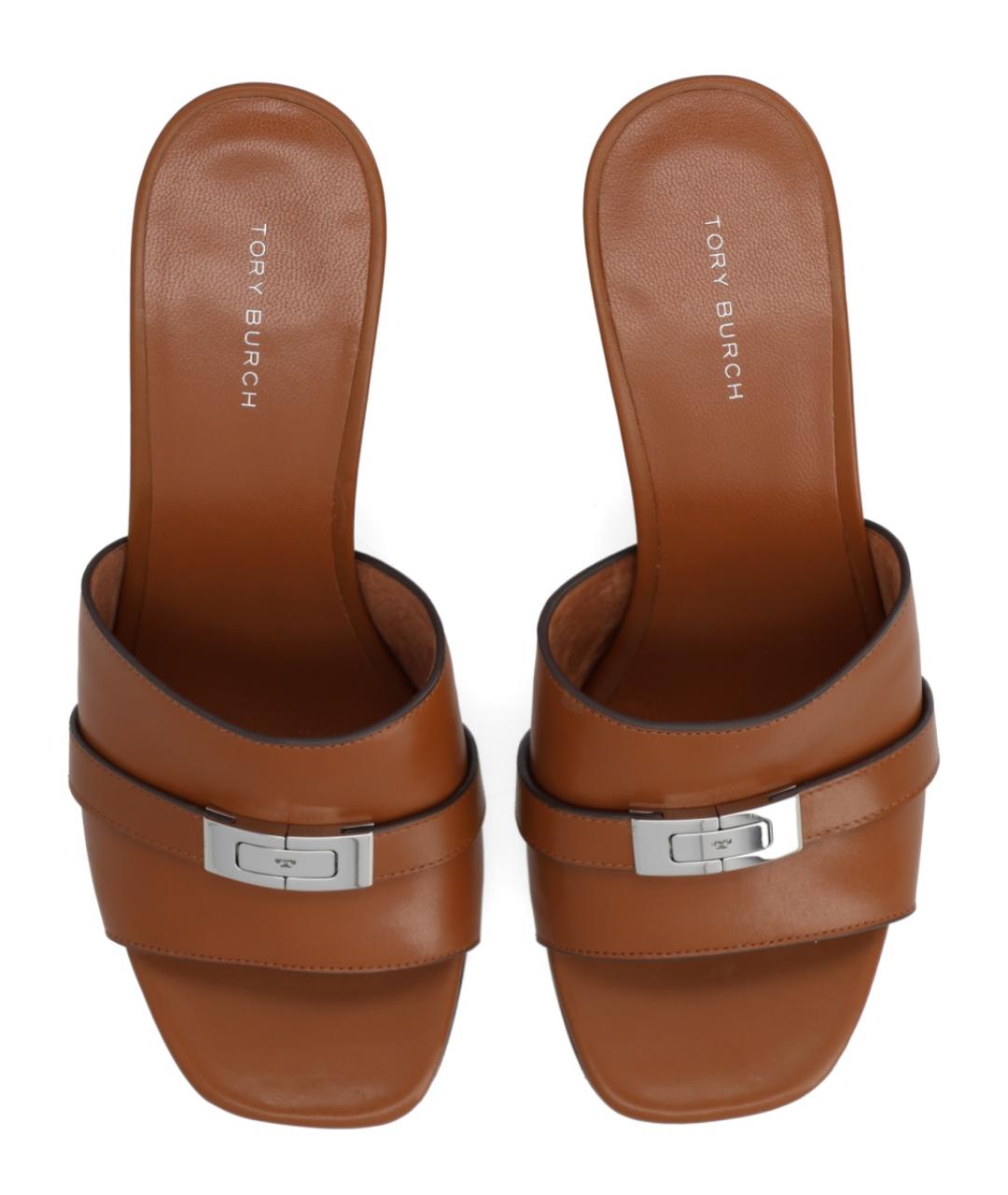 TORY BURCH Коричневые кожаные мюли, фото 5