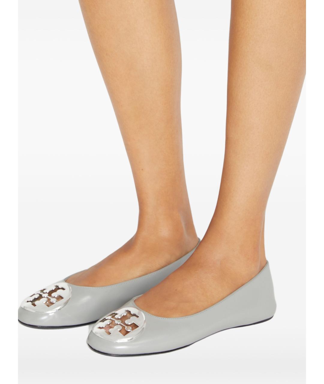 TORY BURCH Серые кожаные балетки, фото 3