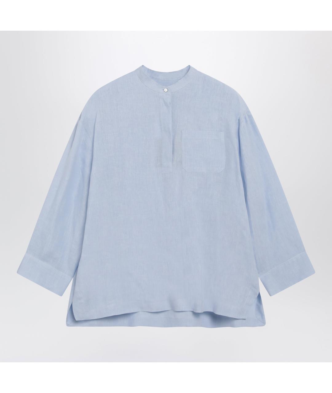 'S MAX MARA Голубая хлопковая рубашка, фото 3