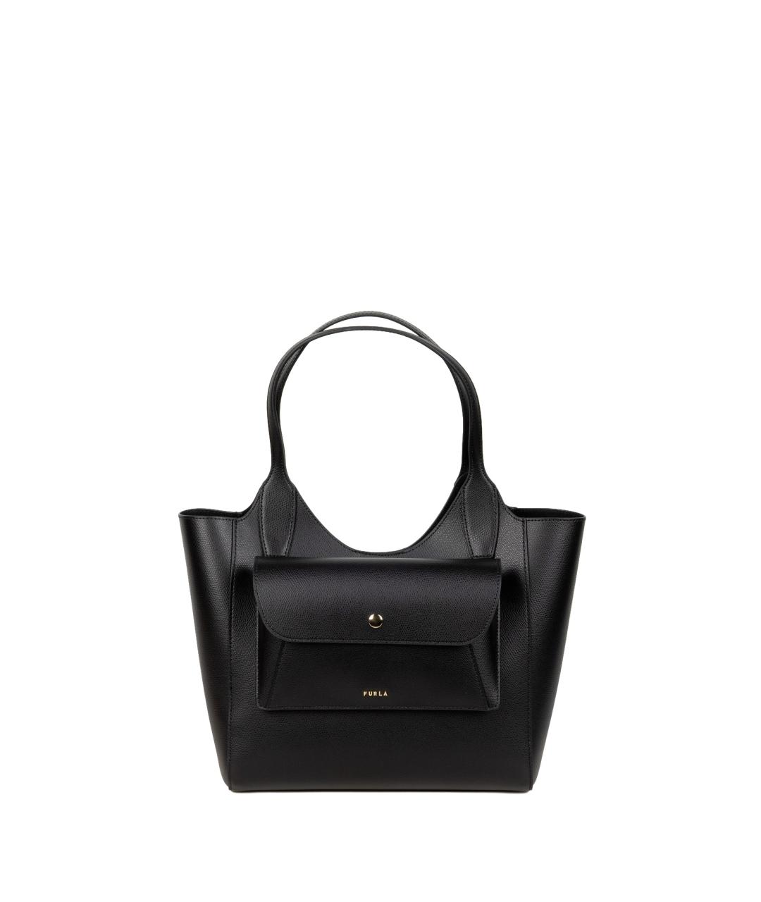 FURLA Черная кожаная сумка с короткими ручками, фото 1