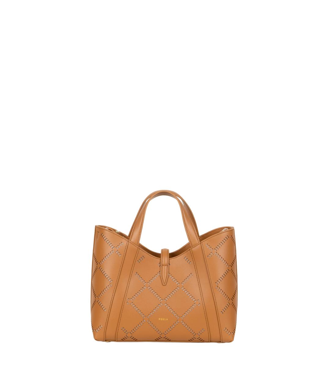 FURLA Коричневая кожаная сумка с короткими ручками, фото 3