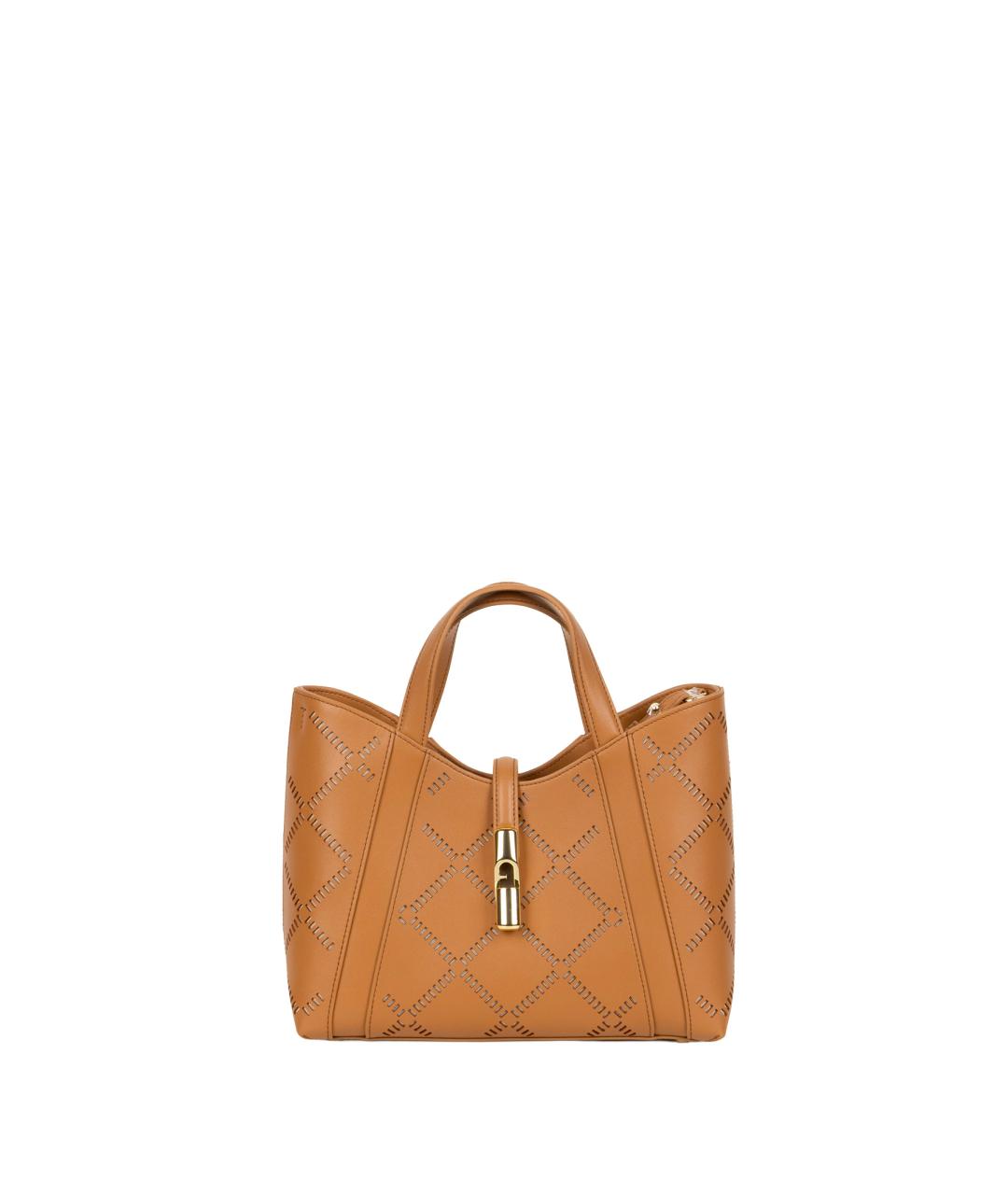 FURLA Коричневая кожаная сумка с короткими ручками, фото 1