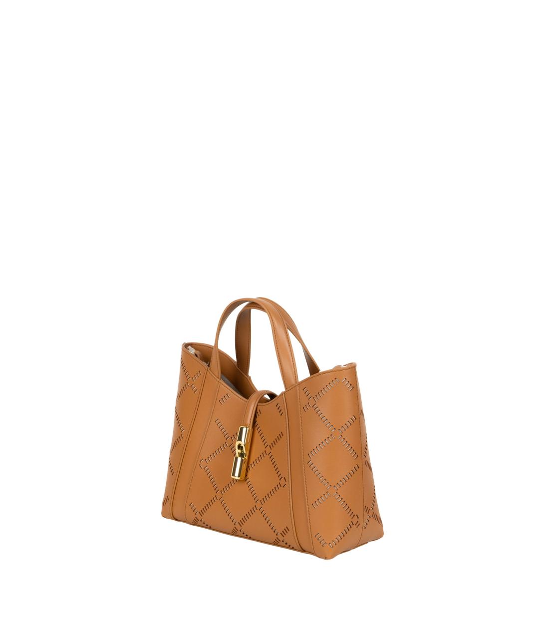 FURLA Коричневая кожаная сумка с короткими ручками, фото 2