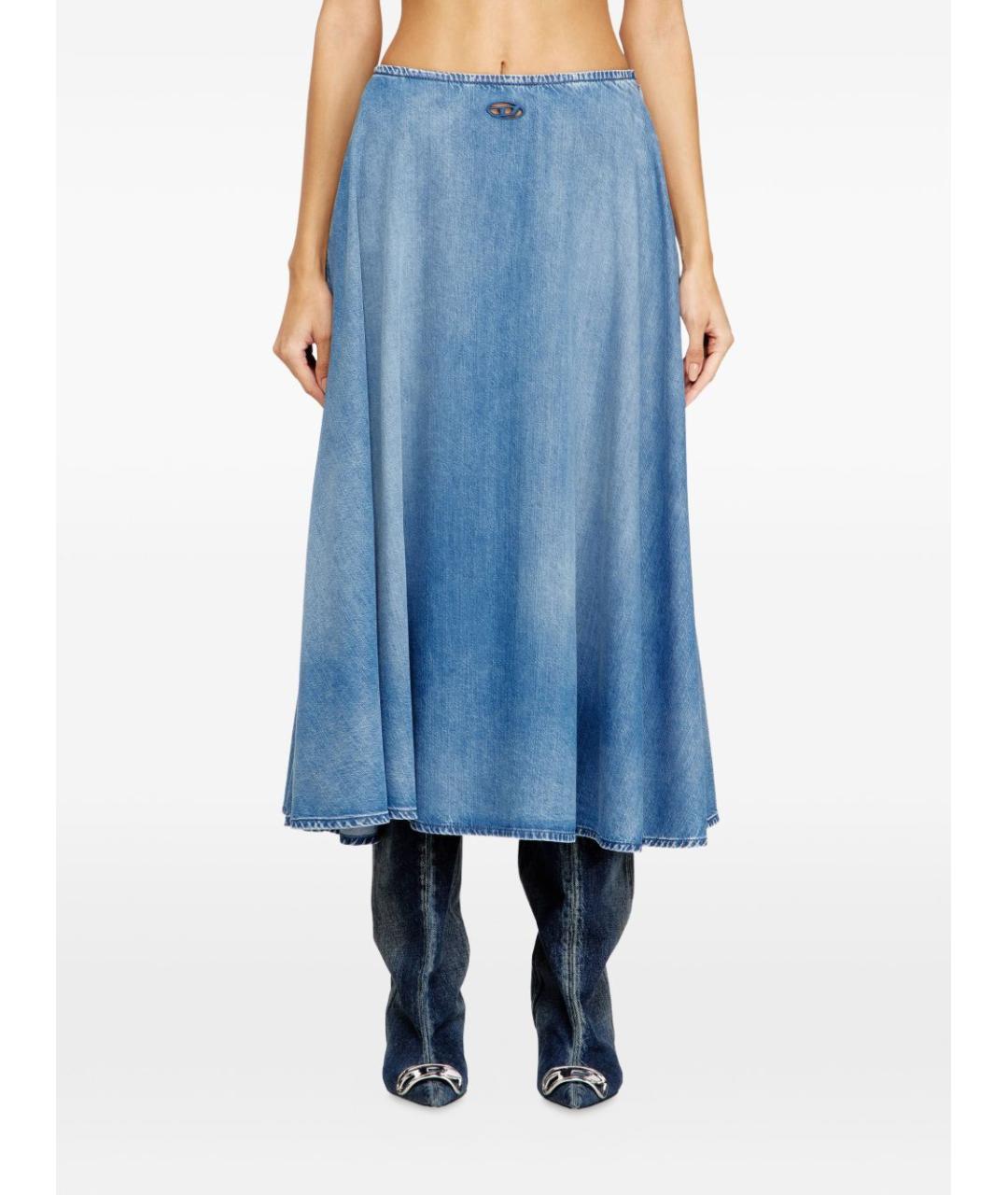 DIESEL Синяя хлопковая юбка миди, фото 3
