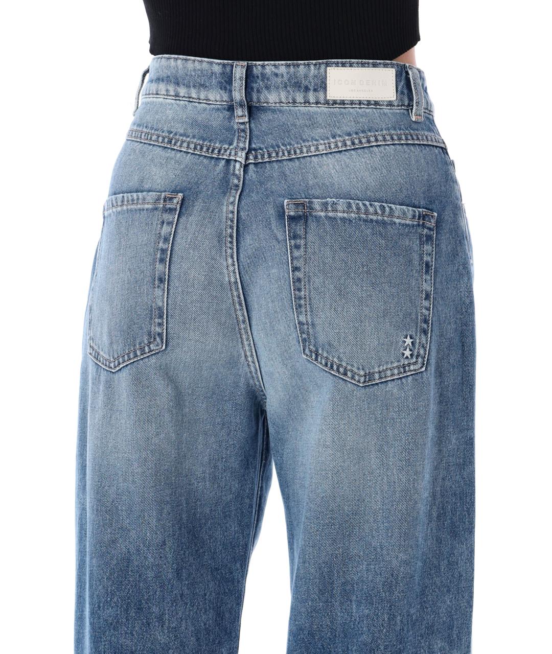 ICON DENIM Синие хлопковые прямые джинсы, фото 3
