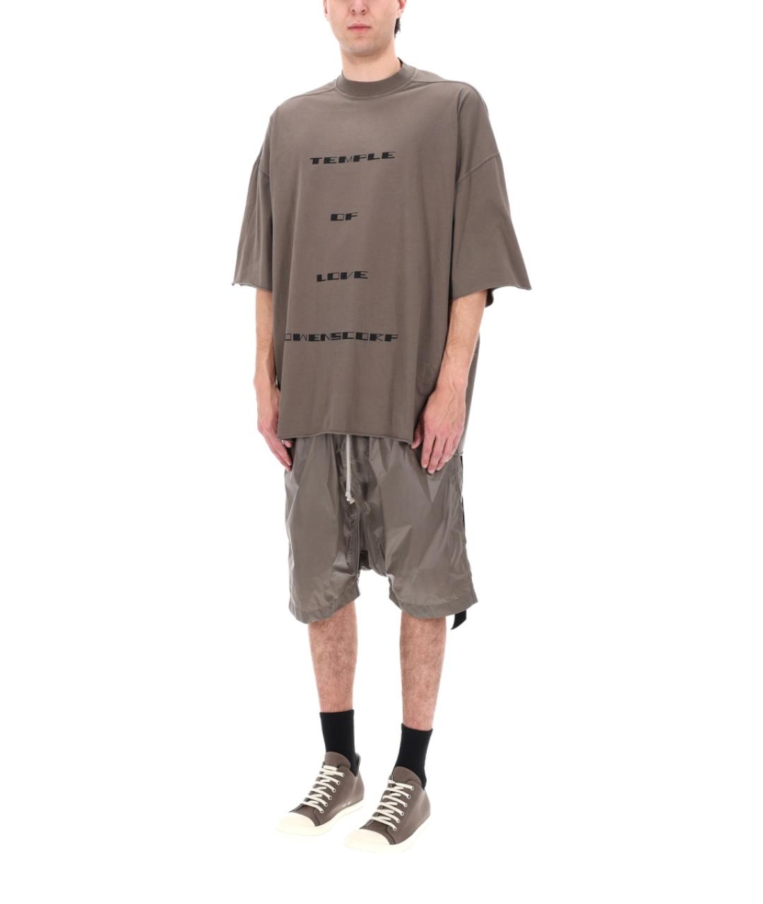 RICK OWENS DRKSHDW Коричневая хлопковая футболка, фото 4