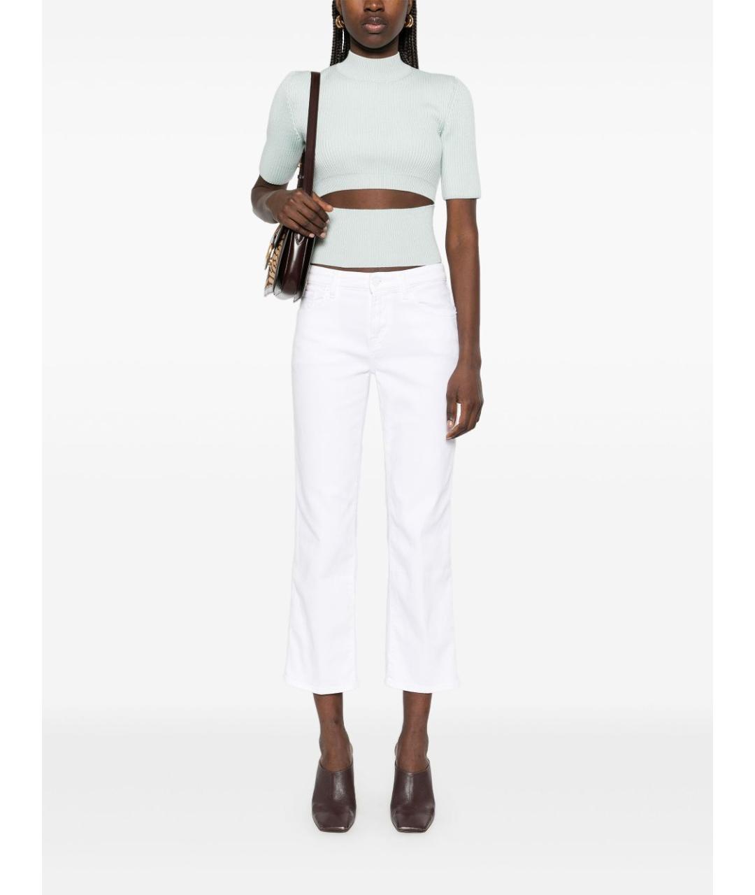 7 FOR ALL MANKIND Белые хлопковые прямые джинсы, фото 4
