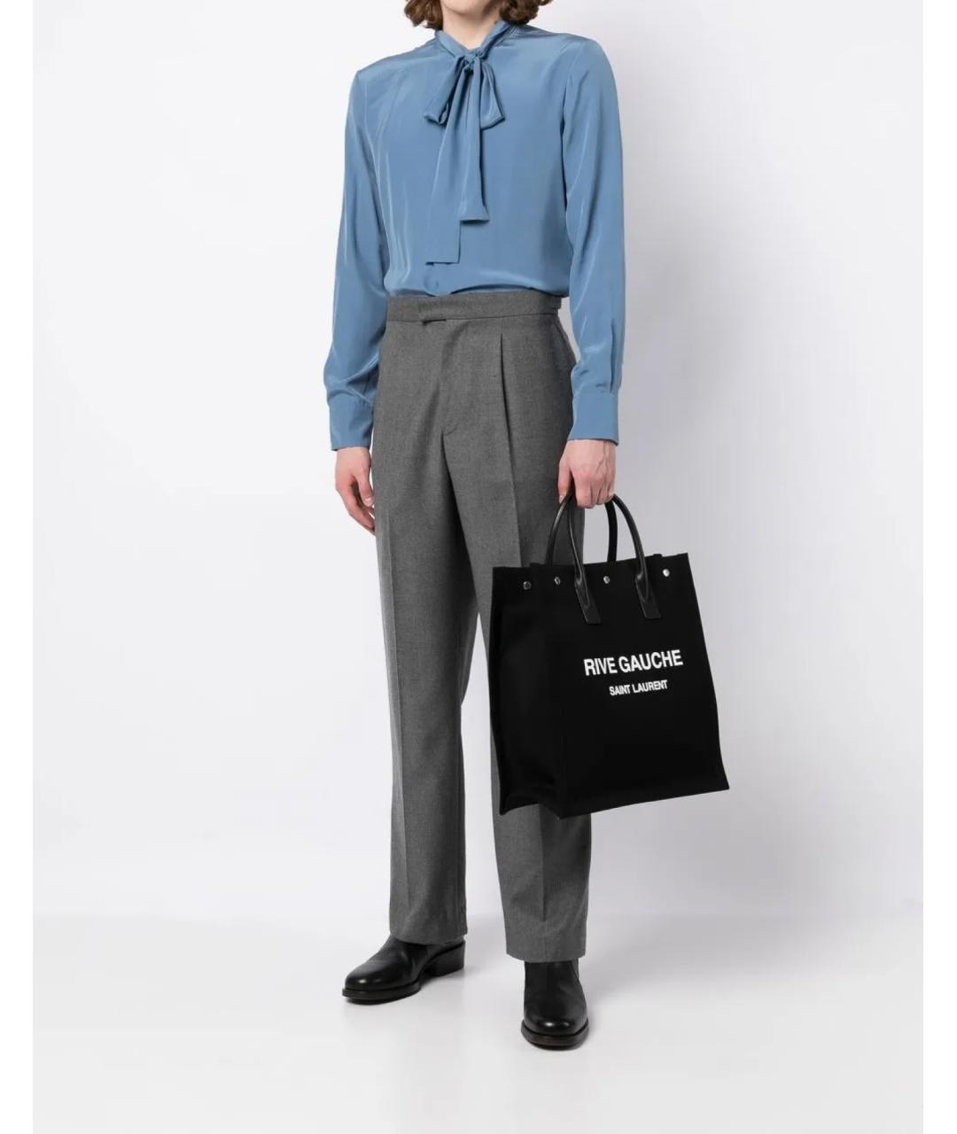 SAINT LAURENT Черная тканевая сумка тоут, фото 5