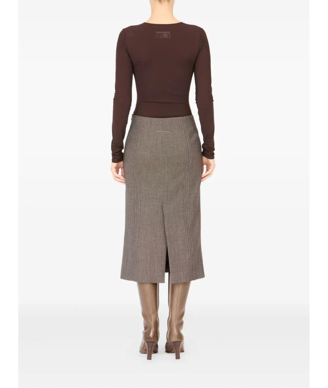 MM6 MAISON MARGIELA Коричневая шерстяная юбка миди, фото 2