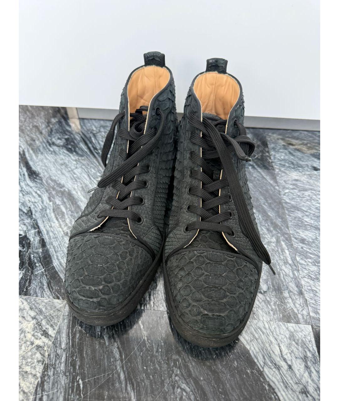 CHRISTIAN LOUBOUTIN Черные высокие кроссовки / кеды из экзотической кожи, фото 2