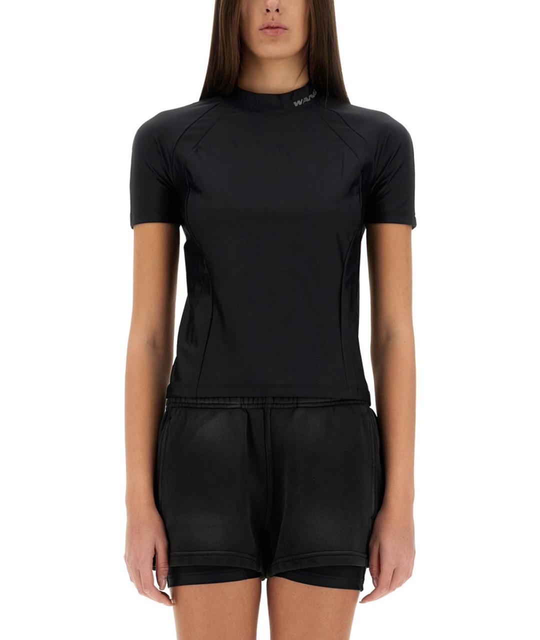 T BY ALEXANDER WANG Черная полиамидовая футболка, фото 1