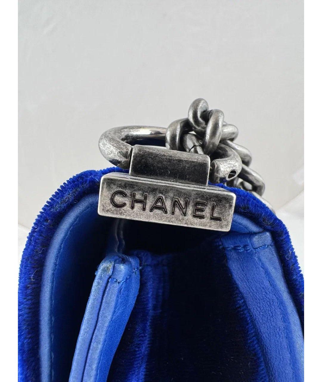 CHANEL Синяя бархатная сумка через плечо, фото 3