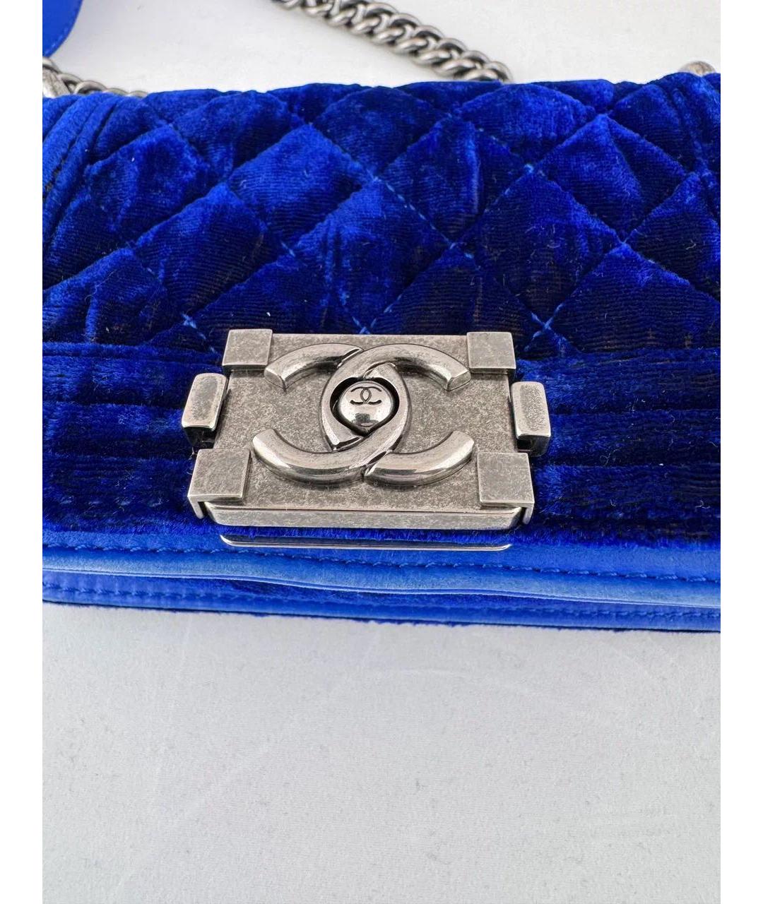 CHANEL Синяя бархатная сумка через плечо, фото 2