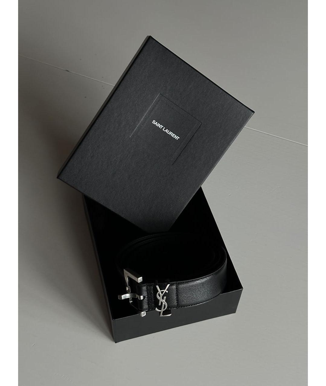 SAINT LAURENT Черный кожаный ремень, фото 3