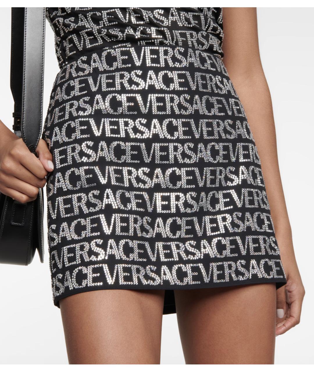 VERSACE Черная ацетатная юбка мини, фото 7