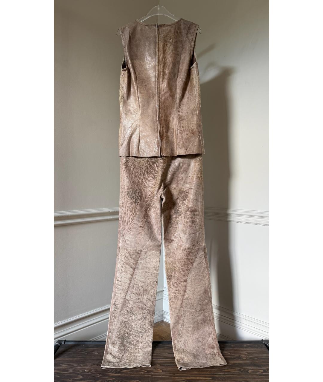 ANN DEMEULEMEESTER Бежевый кожаный костюм с брюками, фото 2