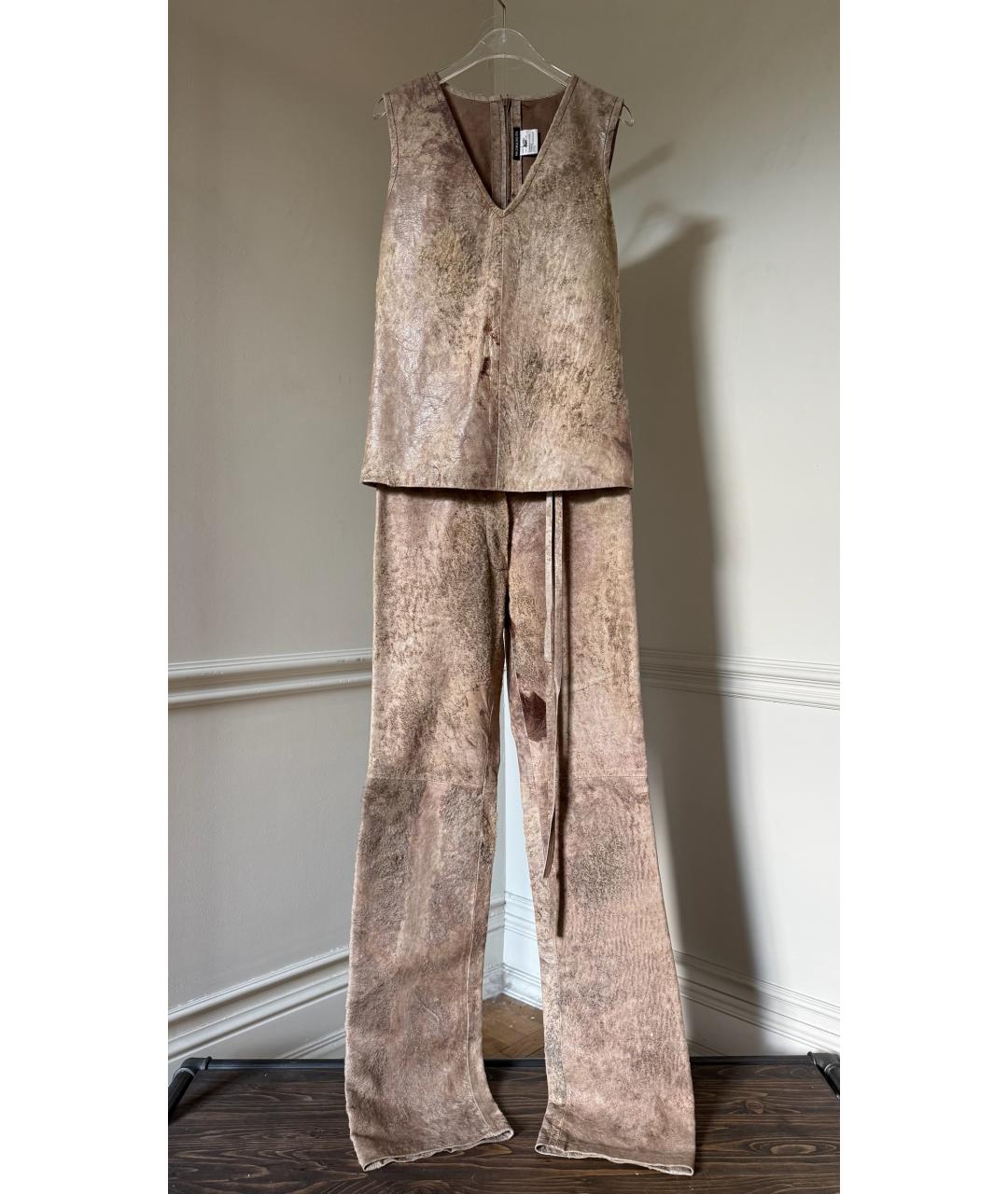 ANN DEMEULEMEESTER Бежевый кожаный костюм с брюками, фото 10