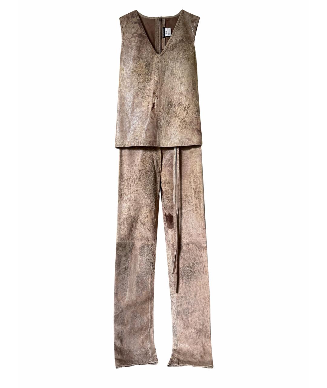 ANN DEMEULEMEESTER Бежевый кожаный костюм с брюками, фото 1