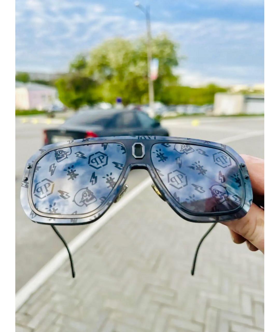 PHILIPP PLEIN Серые металлические солнцезащитные очки, фото 4