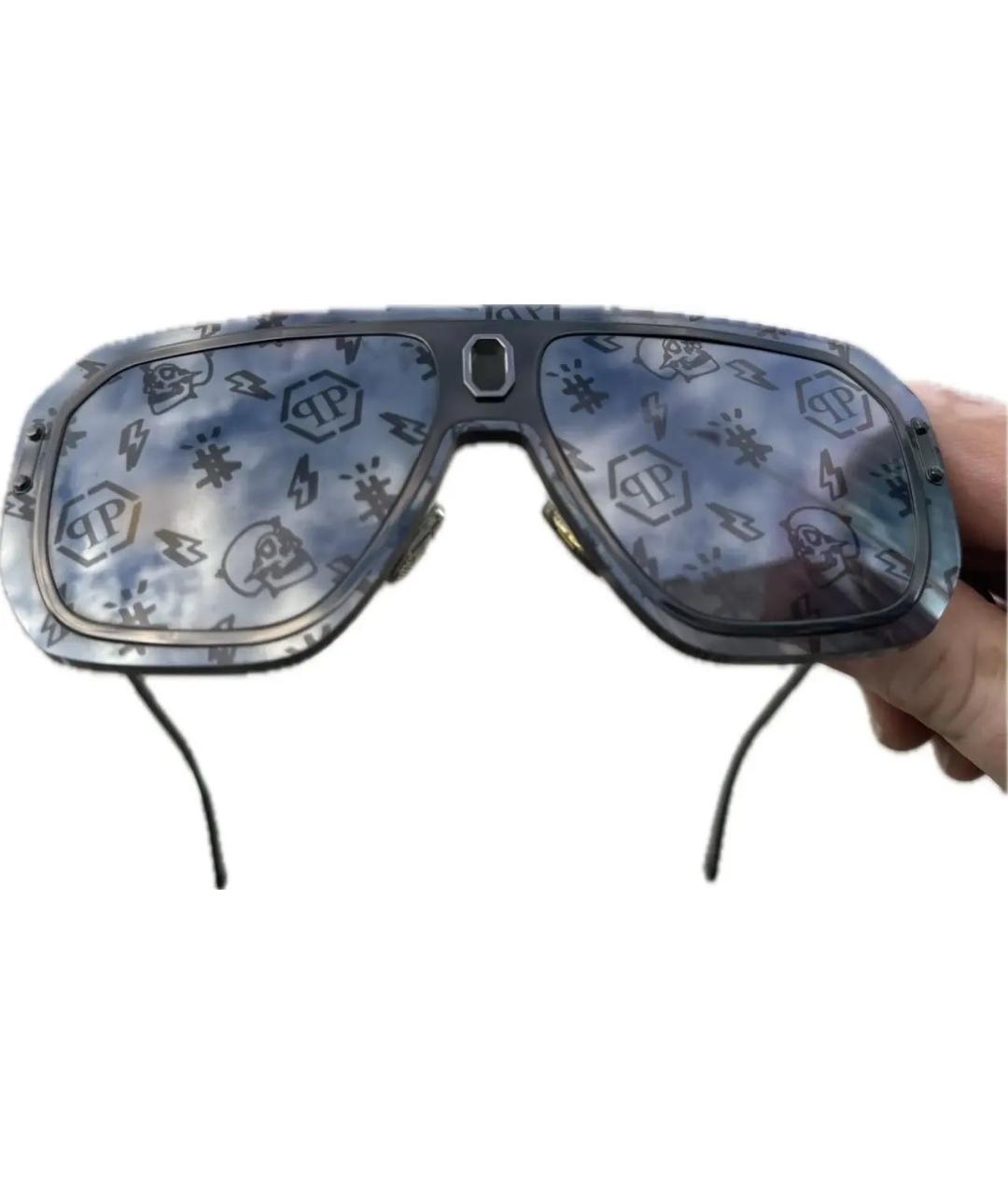 PHILIPP PLEIN Серые металлические солнцезащитные очки, фото 3