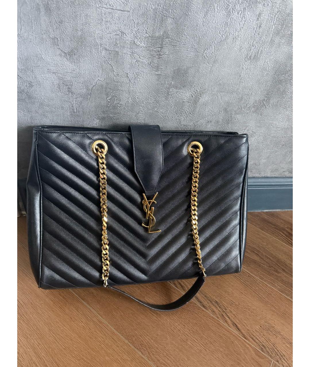 SAINT LAURENT Черная кожаная сумка тоут, фото 5