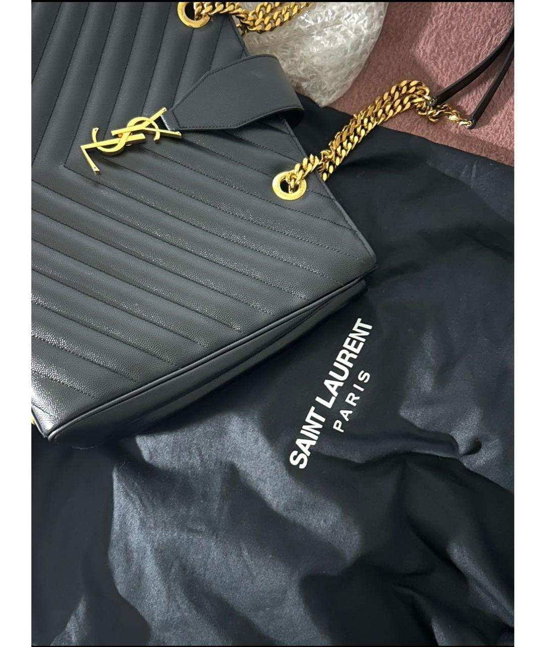 SAINT LAURENT Черная кожаная сумка тоут, фото 2