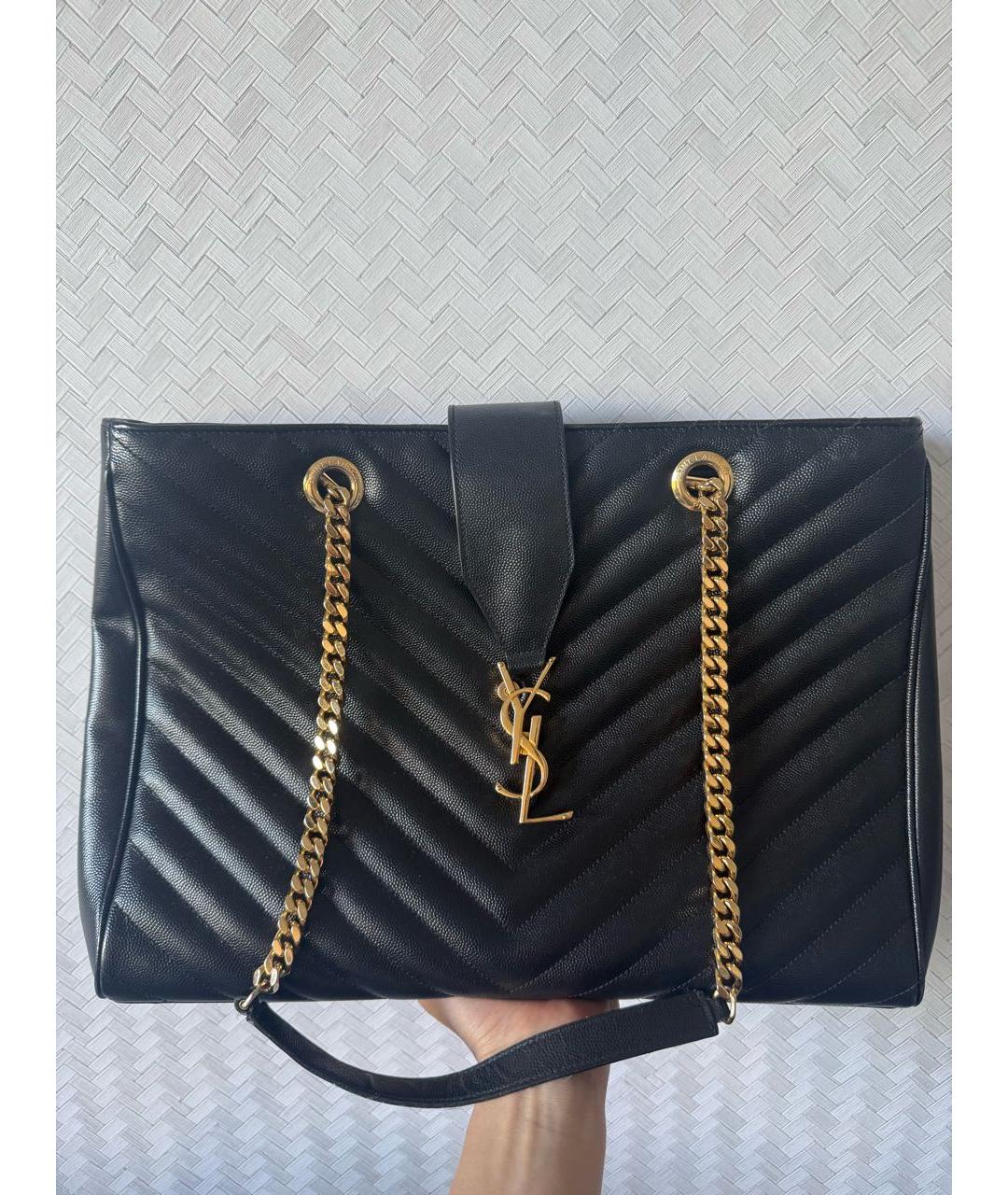 SAINT LAURENT Черная кожаная сумка тоут, фото 3