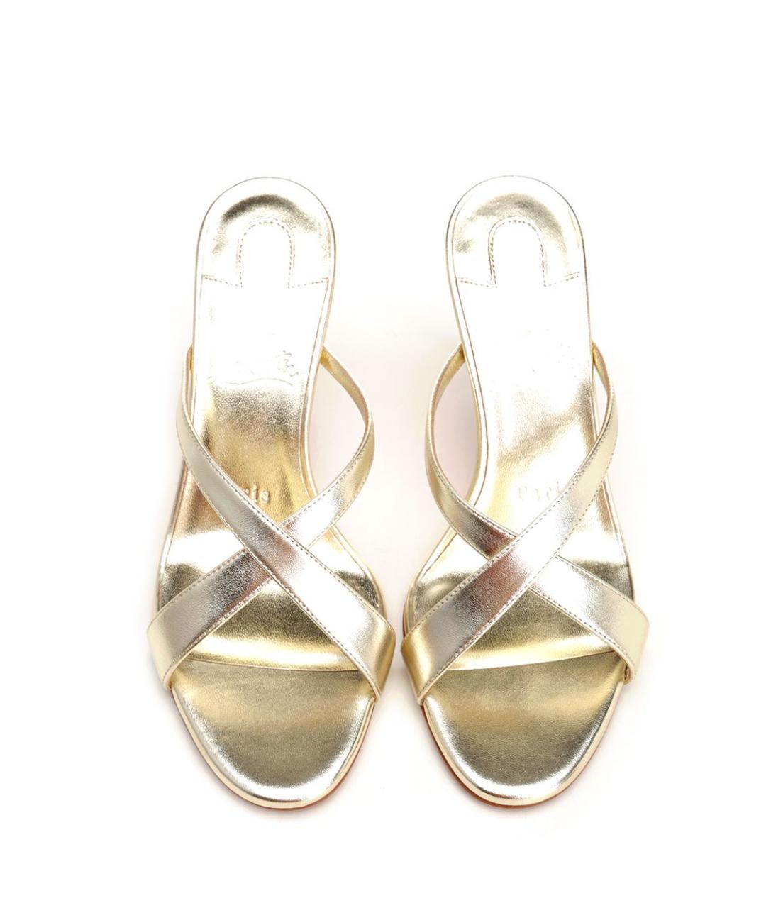 CHRISTIAN LOUBOUTIN Золотые кожаные мюли, фото 5