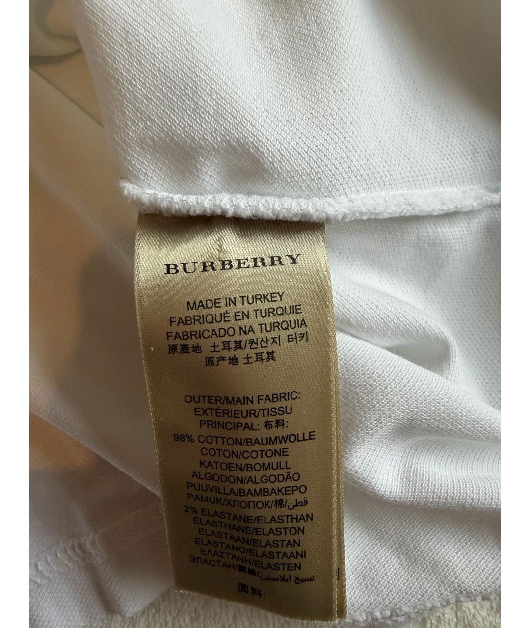 BURBERRY Белая хлопко-эластановая футболка, фото 3