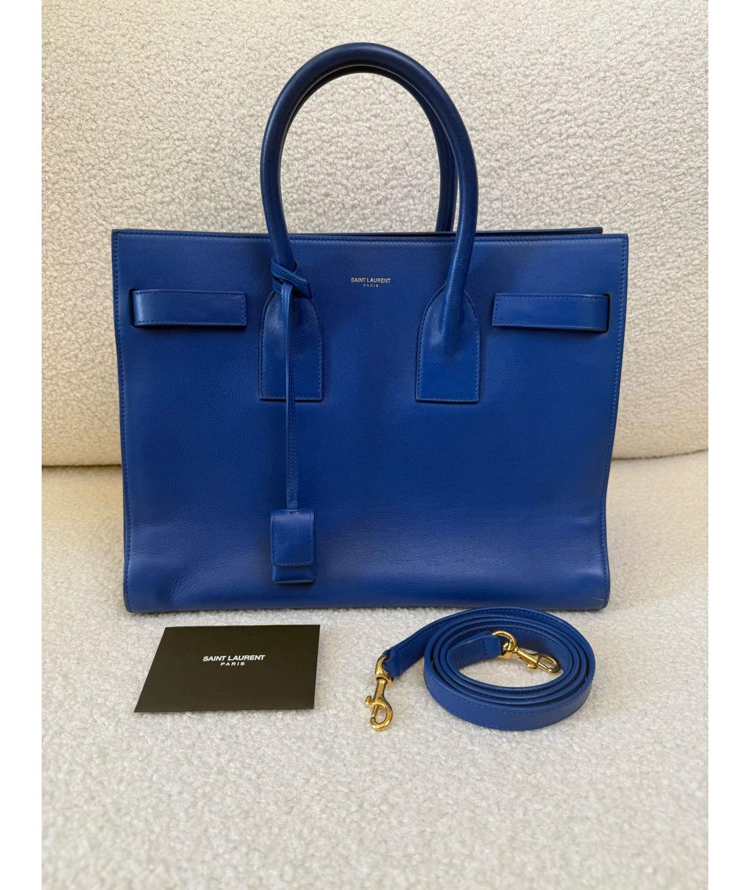 SAINT LAURENT Синяя кожаная сумка с короткими ручками, фото 8